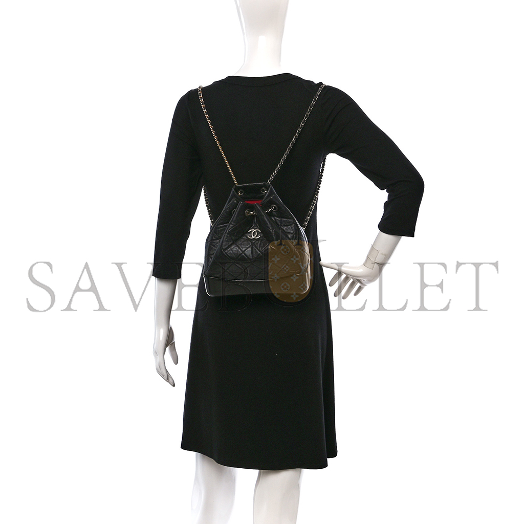 Ch*el master aged calfskin quilted small gabrielle backpack black a94485 (23*22.5*10.5cm)